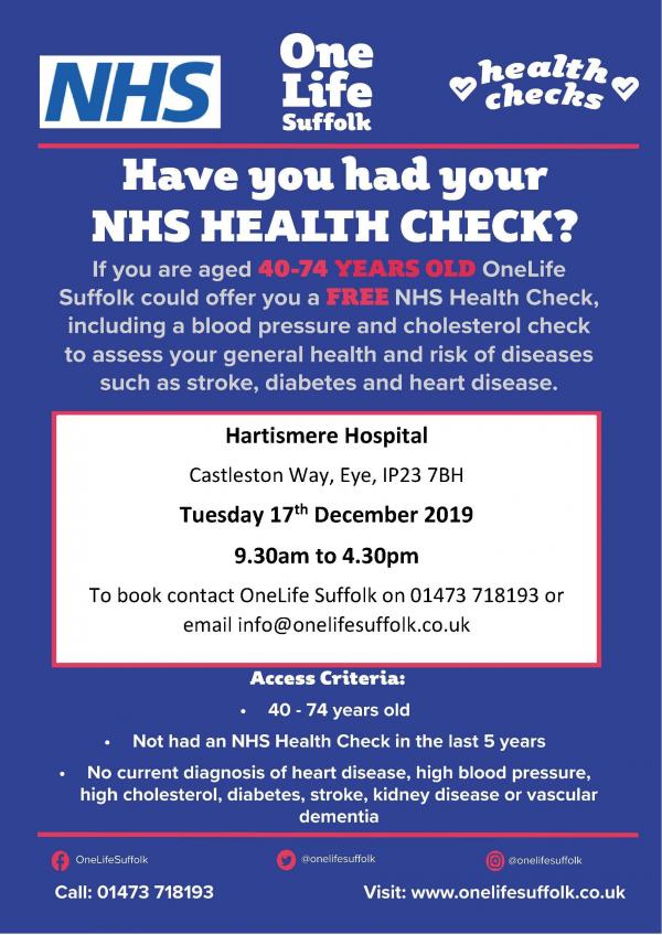 NHS Health Check Poster Hartismere Hospital