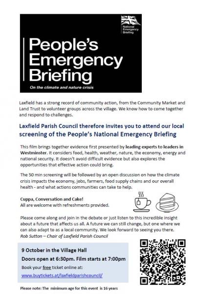 Poster for People's Climate Emergency Briefing on 9th October
