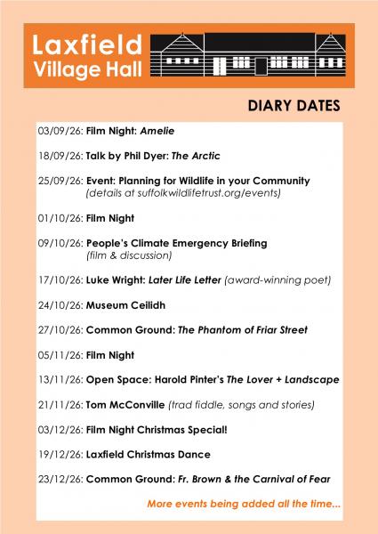 List of all upcoming events September to December 2026
