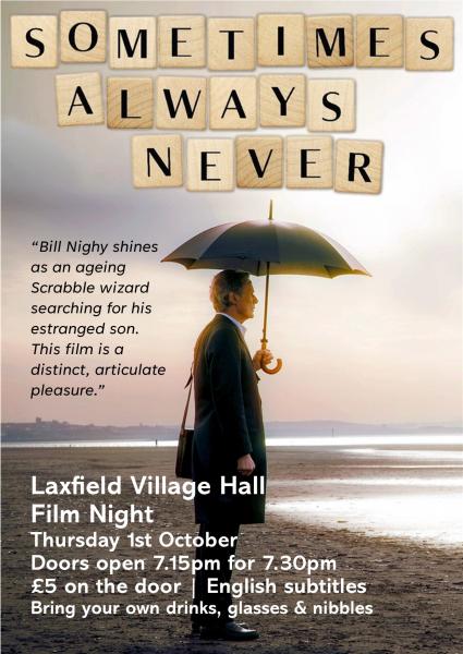 Poster for film screening of Sometimes Always Never on 1st October