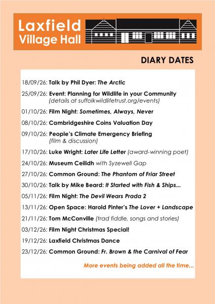 List of all upcoming events September to December 2026