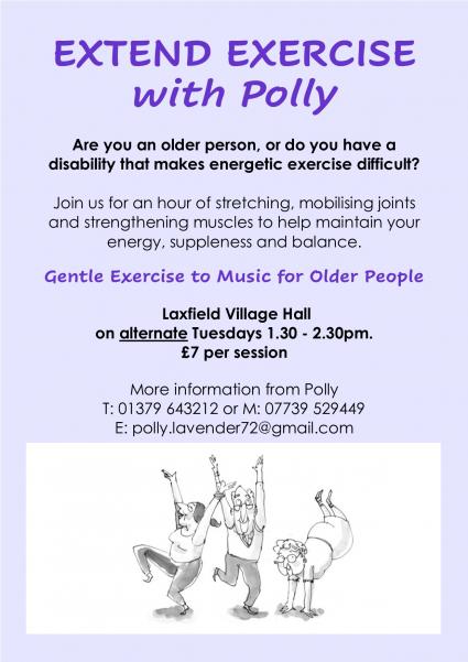 Poster about fortnightly Extend Exercise with Polly 