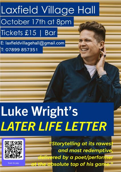 Poster for Later Life Letter with poet Luke Wright on 17th October