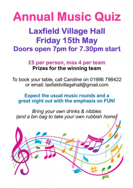 Poster for Annual Music Quiz on 15th May 2026