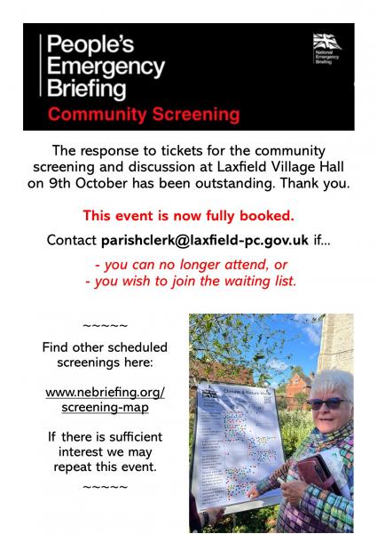 Notice about FULLY BOOKED People's Climate Emergency Briefing on 9th October